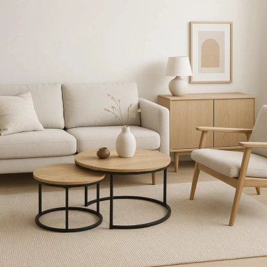 JUEGO MESAS CENTRO KLIK MUEBLES ANIDADAS MADERA CLARA METAL - 3