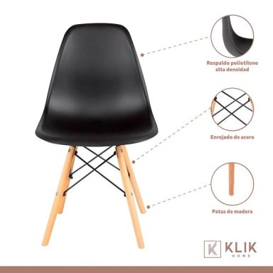 COMEDOR MESA DE VIDRIO NORDICA 140X90 CM + 6 SILLAS EAMES NEGRAS - 3