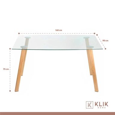 COMEDOR MESA DE VIDRIO NORDICA 140X90 CM + 6 SILLAS EAMES NEGRAS - 6