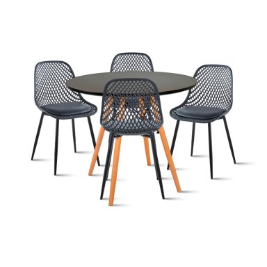 COMEDOR MESA REDONDA NEGRA 80CM + 4 SILLAS EUROPA NEGRAS - 1
