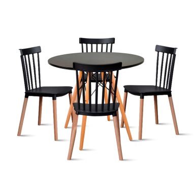 COMEDOR MESA REDONDA NEGRA 80CM + 4 SILLAS WINDSOR NEGRAS - 1