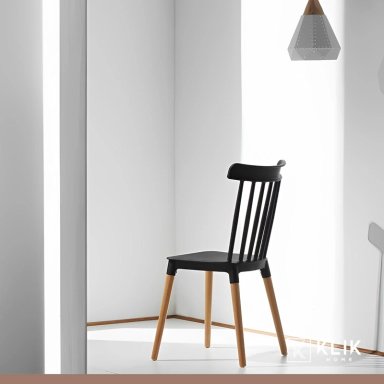 COMEDOR MESA REDONDA NEGRA 80CM + 4 SILLAS WINDSOR NEGRAS - 2