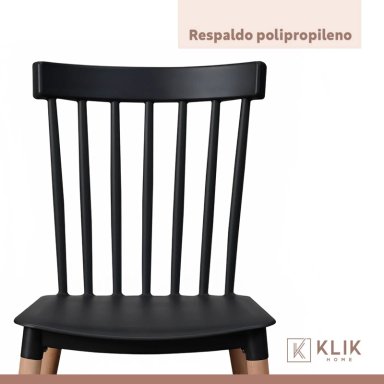 COMEDOR MESA REDONDA NEGRA 80CM + 4 SILLAS WINDSOR NEGRAS - 7