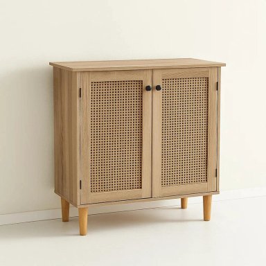 CÓMODA KLIK MUEBLES RATTAN MDF 2 PUERTAS CAFÉ CLARO CON MADERA CLARA - 1