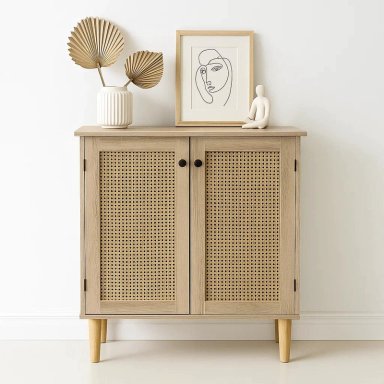 CÓMODA KLIK MUEBLES RATTAN MDF 2 PUERTAS CAFÉ CLARO CON MADERA CLARA - 2