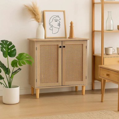 CÓMODA KLIK MUEBLES RATTAN MDF 2 PUERTAS CAFÉ CLARO CON MADERA CLARA - 3
