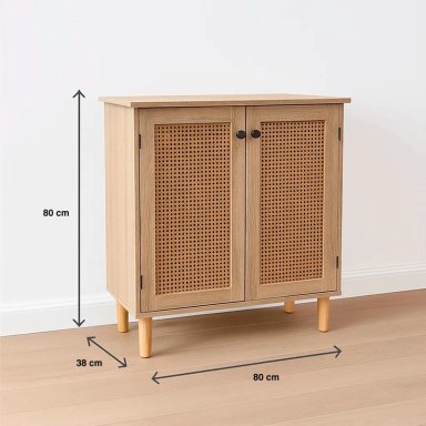 CÓMODA KLIK MUEBLES RATTAN MDF 2 PUERTAS CAFÉ CLARO CON MADERA CLARA - 4