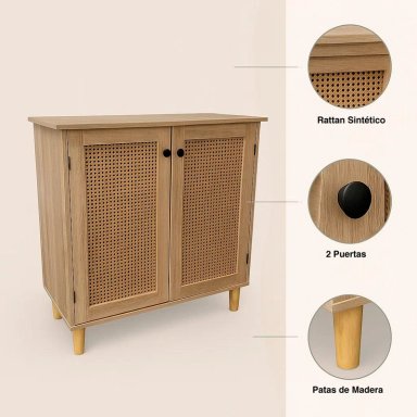 CÓMODA KLIK MUEBLES RATTAN MDF 2 PUERTAS CAFÉ CLARO CON MADERA CLARA - 5