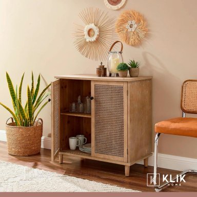 CÓMODA KLIK MUEBLES RATTAN MDF 2 PUERTAS CAFÉ CLARO CON MADERA CLARA - 8