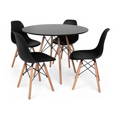 COMEDOR MESA EAMES REDONDA EN COLOR NEGRO 100CM + 4 SILLAS EAMES EN COLOR NEGROS - 1