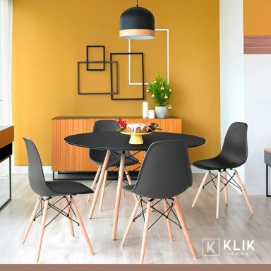 COMEDOR MESA EAMES REDONDA EN COLOR NEGRO 100CM + 4 SILLAS EAMES EN COLOR NEGROS - 2