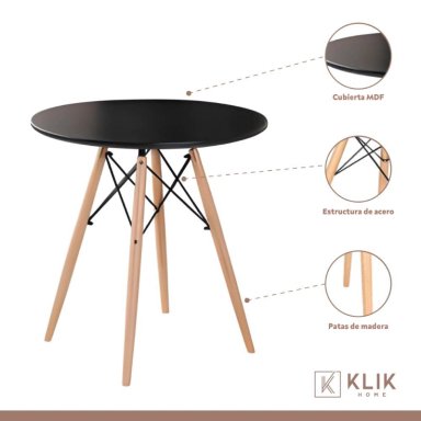 COMEDOR MESA EAMES REDONDA EN COLOR NEGRO 100CM + 4 SILLAS EAMES EN COLOR NEGROS - 3
