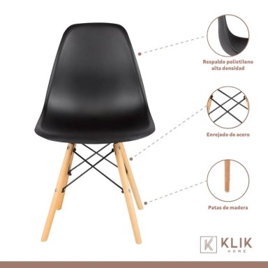 COMEDOR MESA EAMES REDONDA EN COLOR NEGRO 100CM + 4 SILLAS EAMES EN COLOR NEGROS - 4
