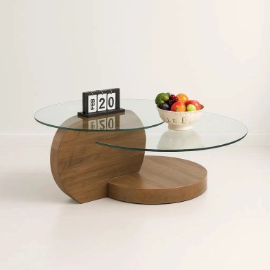 MESA DE CENTRO DUOGLASS CON BASES DE MADERA Y SUPERFICIE DE VIDRIO - 1