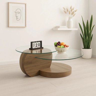 MESA DE CENTRO DUOGLASS CON BASES DE MADERA Y SUPERFICIE DE VIDRIO - 2