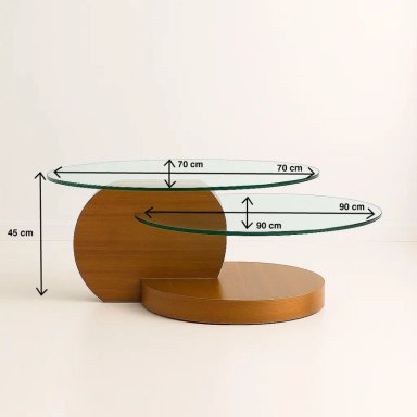 MESA DE CENTRO DUOGLASS CON BASES DE MADERA Y SUPERFICIE DE VIDRIO - 4