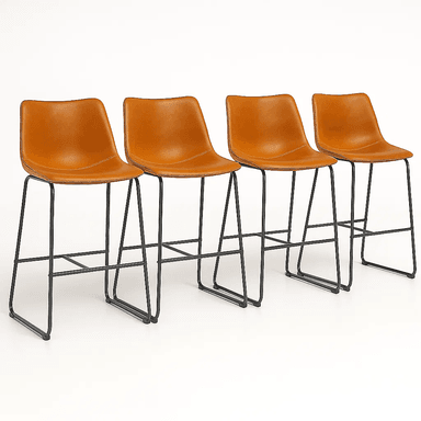 PACK DE 4 TABURETES DE BAR BURGOS DE CUERO Y METAL INDUSTRIAL - 1