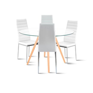 COMEDOR MESA EAMES 100CM REDONDA VIDRIO + 4 SILLAS DINING LIANA ACOLCHADAS - BLANCAS - 1