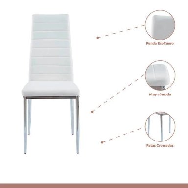 COMEDOR MESA EAMES 100CM REDONDA VIDRIO + 4 SILLAS DINING LIANA ACOLCHADAS - BLANCAS - 4