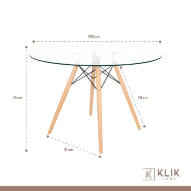COMEDOR MESA EAMES 100CM REDONDA VIDRIO + 4 SILLAS DINING LIANA ACOLCHADAS - BLANCAS - 5
