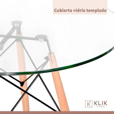 COMEDOR MESA EAMES 100CM REDONDA VIDRIO + 4 SILLAS DINING LIANA ACOLCHADAS - BLANCAS - 7