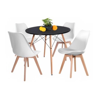 COMEDOR MESA EAMES NEGRA REDONDA 80CM + 4 SILLAS TULIP BLANCAS - 1