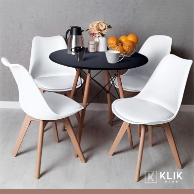 COMEDOR MESA EAMES NEGRA REDONDA 80CM + 4 SILLAS TULIP BLANCAS - 2