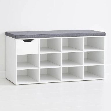 BANCO ZAPATERO BLANCO CON COJIN Y 10 COMPARTIMENTOS - 1