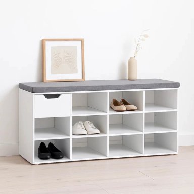 BANCO ZAPATERO BLANCO CON COJIN Y 10 COMPARTIMENTOS - 2