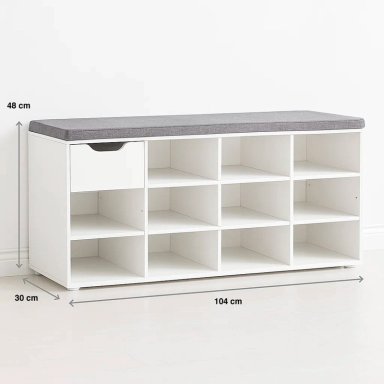 BANCO ZAPATERO BLANCO CON COJIN Y 10 COMPARTIMENTOS - 4