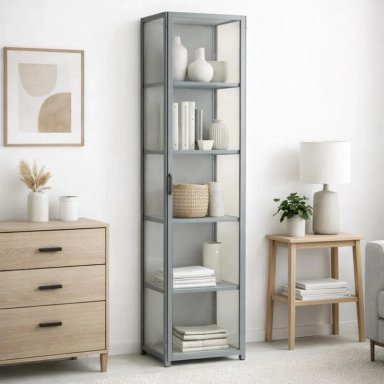 VITRINA BAMBOOLINE ESTRECHA CON PUERTAS ACRILICAS 5 NIVELES 42X33X161 - 2