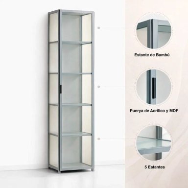 VITRINA BAMBOOLINE ESTRECHA CON PUERTAS ACRILICAS 5 NIVELES 42X33X161 - 5