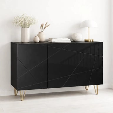 BUFFET MODERNO LUXLINE NEGRO CON PATAS DORADAS - 2