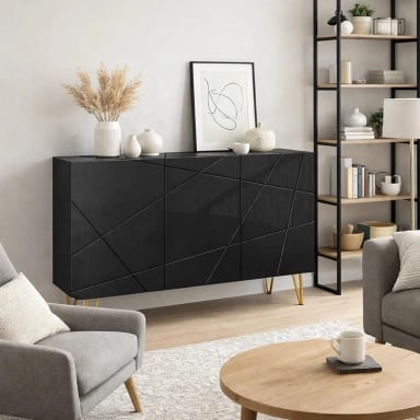 BUFFET MODERNO LUXLINE NEGRO CON PATAS DORADAS - 3