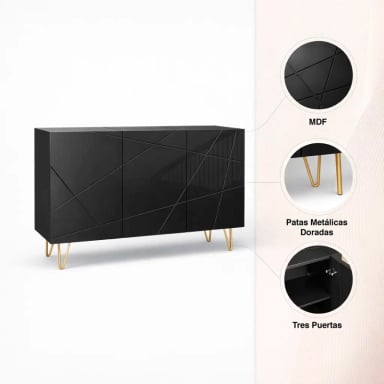 BUFFET MODERNO LUXLINE NEGRO CON PATAS DORADAS - 5
