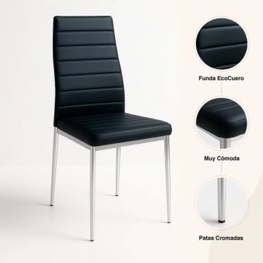 PACK DE 2 SILLAS ACOLCHADAS DINING LIANA CON PATAS CROMADAS - NEGRAS - 5