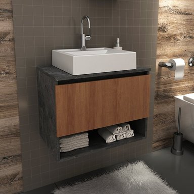 MUEBLE BAÑO AEREO CON 1 PUERTA MARMOL LUNAR/ALMENDRA - 2