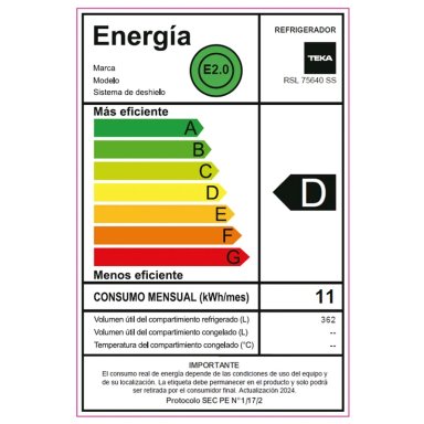 REFRIGERADOR MONOPUERTA TEKA RSL-75640 NO FROST GRIS 362 LT - 10