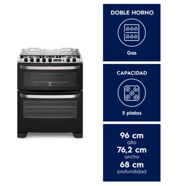 COCINA A GAS 5 PLATOS DOBLE HORNO ELEXTROLUX 76DBA NEGRA - 5