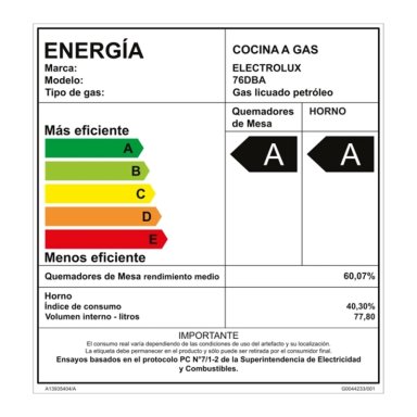 COCINA A GAS 5 PLATOS DOBLE HORNO ELEXTROLUX 76DBA NEGRA - 8