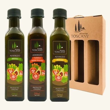 Pack Trío Aderezos Toscany para ensaladas - Albahaca + Maracuyá + Tomate Merkén - 1
