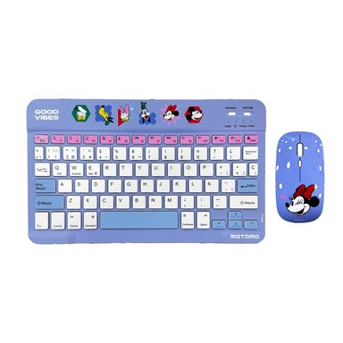 KIT INALÁMBRICO MOTOMO TECLADO Y MOUSE DISNEY MINNIE GOOD VIBES BLUETOOTH MORADO - 1