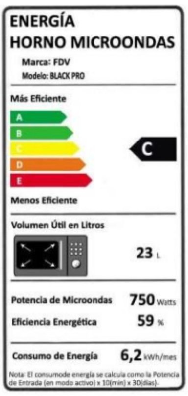 MICROONDAS EMPOTRADO FDV DELUXE BLACK PRO - 25 LITROS - 8