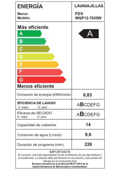 LAVAVAJILLAS FDV ACQUA 14 CUBIERTOS FREE STANDING 60 CM - 8