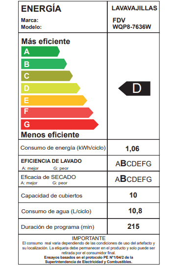 LAVAVAJILLAS FDV ACQUA 10 CUBIERTOS FREE STANDING - 3