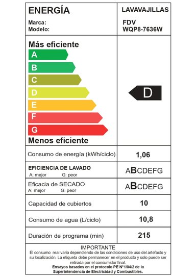 LAVAVAJILLAS FDV ACQUA 10 CUBIERTOS FREE STANDING - 8
