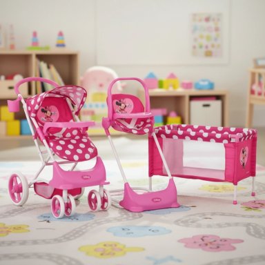 JUGUETE DISNEY PARA MUÑECA COCHE CUNA Y SILLA DE COMER MINNIE - 2