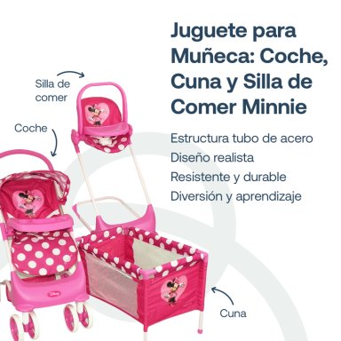 JUGUETE DISNEY PARA MUÑECA COCHE CUNA Y SILLA DE COMER MINNIE - 3