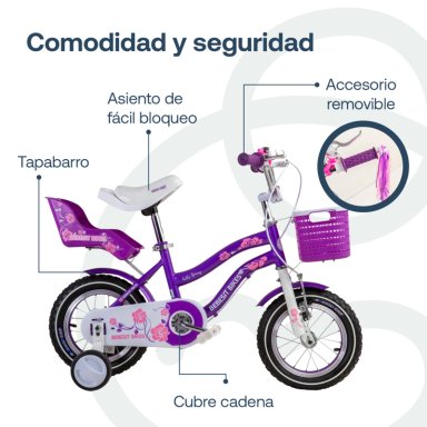 BICICLETA INFANTIL QUEEN ARO 12 MORADA BEBESIT - 6