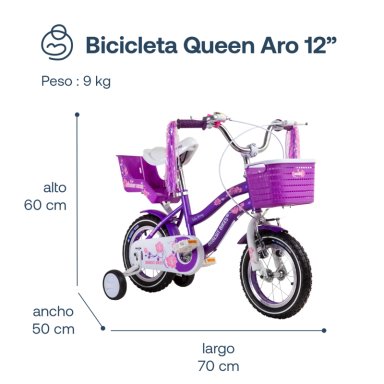 BICICLETA INFANTIL QUEEN ARO 12 MORADA BEBESIT - 8